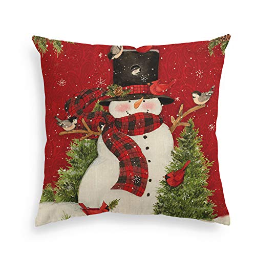 AVOIN Winter Snowman Throw Pillow Cover, 18 x 18 Inch Christmas Holiday Cushion Case Decoration for Sofa Couch