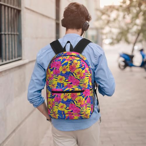 Tropical Hawaii Neon Palm Leav Fashionable Daypack 17 Inches Zippers Backpack Double Shoulder Bag for Women Men4