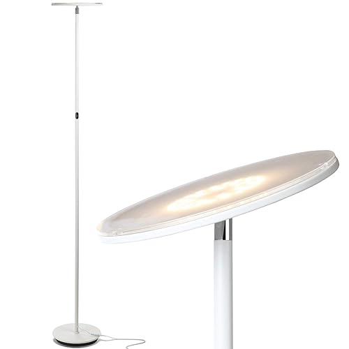 Brightech Sky LED Torchiere Super Bright Floor Lamp - Contemporary, High Lumen Light for Living Rooms and Offices - Dimmable, Indoor Pole Uplight for Bedroom Reading - White - Alpine White