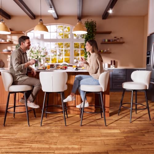 Image of 26 inch Cream White Bar Stools Set of 4, Swivel Kitchen Island Chairs