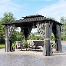 Aoxun 10x12 Hardtop Gazebo, Aluminum Frame Canopy with Double Galvanized Steel Roof, Outdoor Metal Pavilion with Netting Curtains and 20 inch Ceiling Fans with Lights for Backyard, Patio and Deck