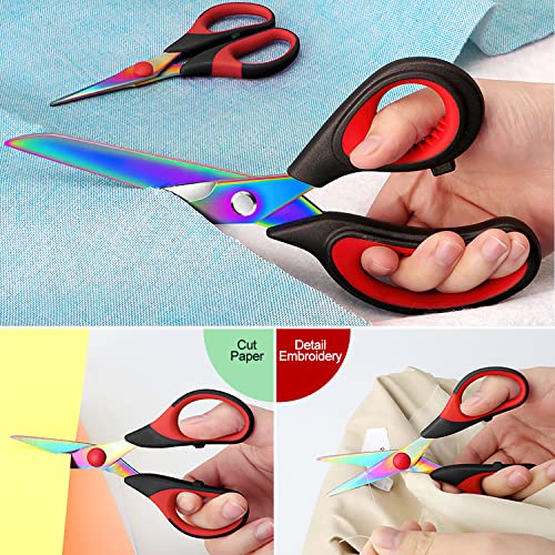 Scissors All Purpose, Premium 9.5" Titanium Coating Sharp Tailor Sewing Scissors, Heavy Duty Fabric Cutting Shears, Right/Left Handed Soft Comfort Grip Scissors For Office School Home Craft Supplies #TOP6