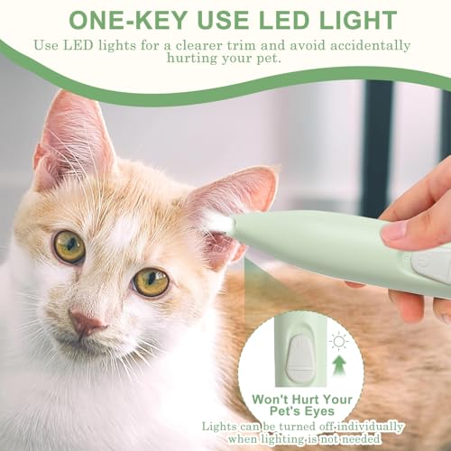 Image of TecoKart Dog Cat Trimmer for Paw with USB Rechargeable and Low Noise, Dogs Hair Cutting Machine with LED Light for Small Spots - Green