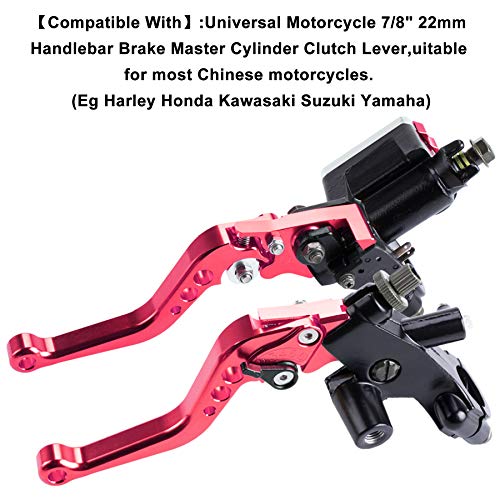 MRELC Universal Motorcycle 7/8" 22mm Handlebar Brake Master Cylinder Clutch Lever CNC Left & Right Set Compatible with Harley Honda Kawasaki Suzuki Yamaha（ Piston Diameter 12.7mm (Red) - Thumbnail 5