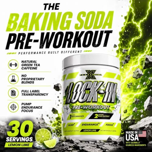 Image of Lock-In Pre Workout Powder with Baking Soda, Lemon Lime Flavor, 30 Servings