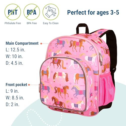Image of Wildkin 12 Inch Toddler Backpack for Kids, Horses | Ages 3-7, insulated front pocket - coordinates with matching Wildkin nap mats and water bottles