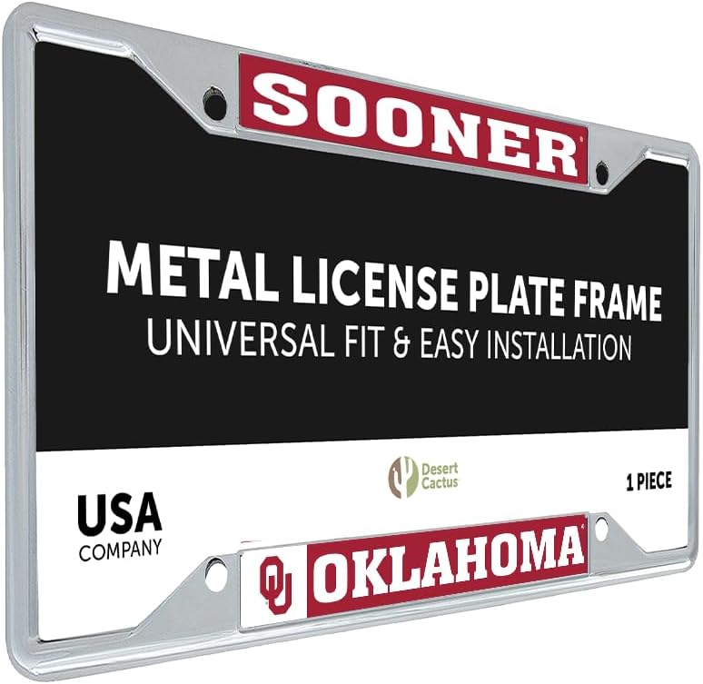 Desert Cactus University of Oklahoma Sooners Car Accessories Metal License Plate Frame and Tag Holder for Front or Rear of Car (Mascot)