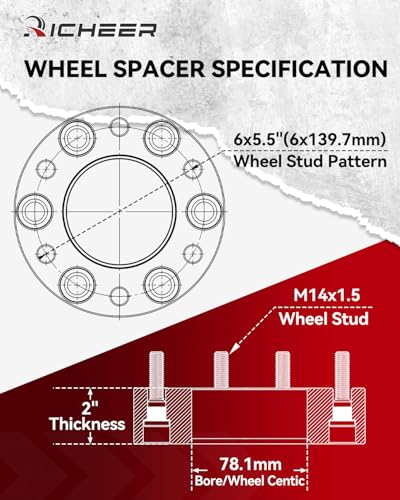 Image of Richeer 2 Inch 6x5.5 Hubcentric Wheel Spacers for Silverado Sierra 1500