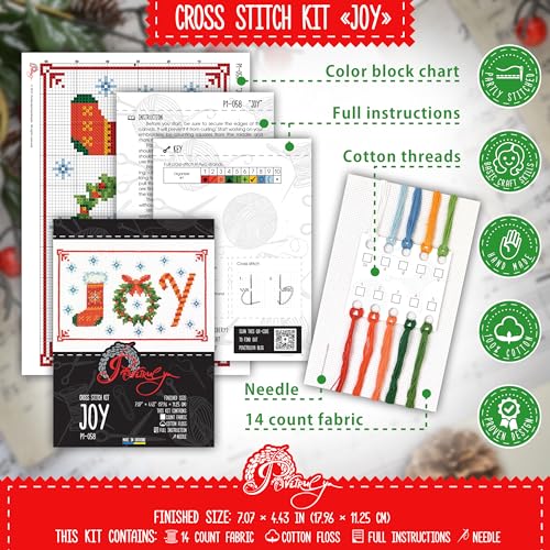 Image of Christmas Counted Cross Stitch Kit for Adult with Inspirational Word Joy