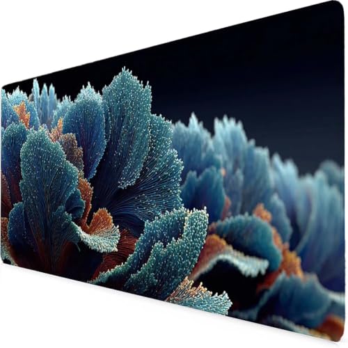 Tapis de souris XXL fleur bleu 600x300mm en caoutchouc antidérapant pour PC et ordinateur portable