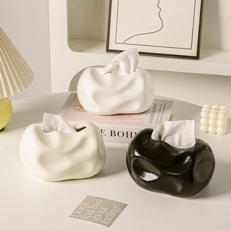 Creamy Tissue Box Ceramic Living Room Household Use Desktop Decoration Item Napkin Drawer Storage(Silent Yellow)