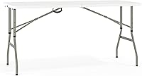 Flash Furniture Kathryn 5ft Bi-Fold Plastic Folding Banquet Table with Handle, White 60x27in Portable Event Table for Indoor/Outdoor Use