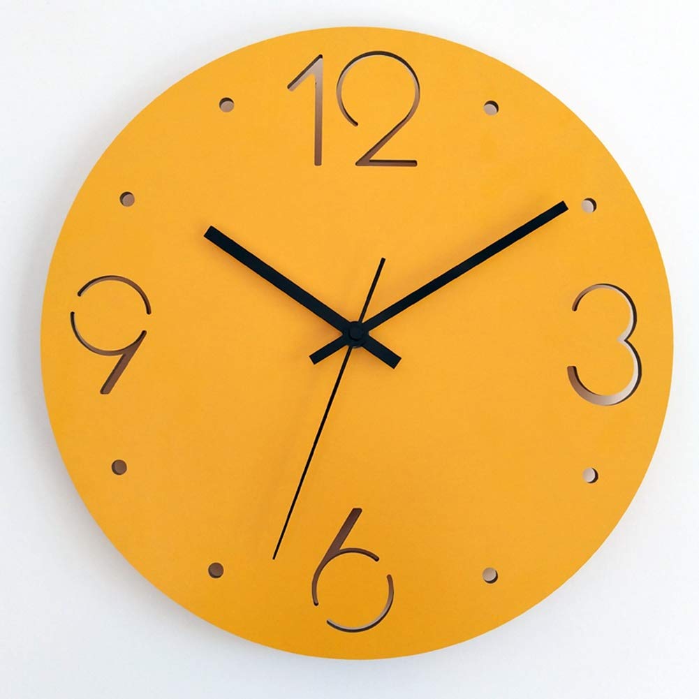 Relojes de Pared Personalizados Que Funcionan con Pilas, Dormitorio Nórdico Creativo, Sala de Estar, Cuarzo Silencioso de 15 Pulgadas, Decoración Moderna, Relojes Redondos Amarillos/B