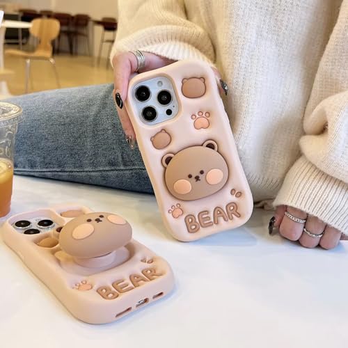 Image of COVERLY for iPhone 12 Pro Teddy Bear 3D Cartoon Cute Case,Full Protective Cotton Bear Love Graphic Back Case with Holder Soft Silicone Cutest Fashion Fun Aesthetic Cover for Apple iPhone 12 Pro