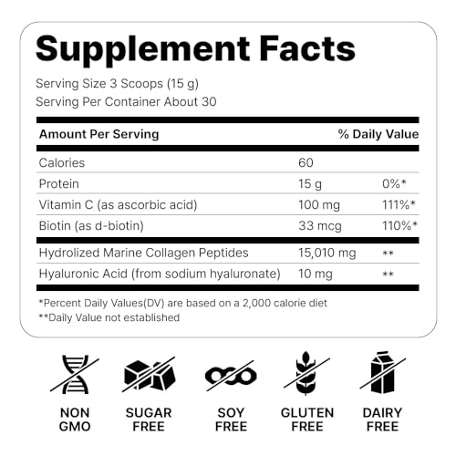 Cevitol Marine Collagen Peptides 16oz Unflavored with Vitamin C, Hyaluronic Acid & Biotin — view 3