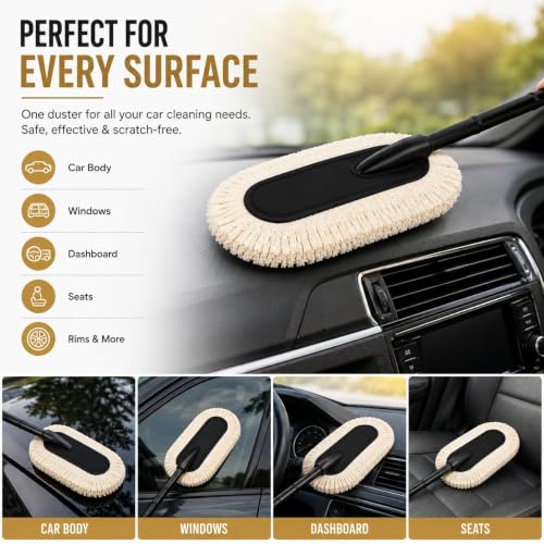 Image of BK 10 IMPORT & EXPORT Car Duster with Long Handle | Lint-Free, Scratch-Free Car Cleaner Brush | Microfiber & Paraffin Wax Coated | Dry Dust Cleaner for Car & Bike Exterior | Ceramic Wax Infused