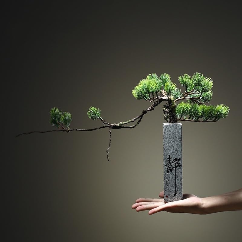 Árbol bonsái Artificial pequeño, simulación de planta de Pino acogedora en maceta, oficina Creativa, jarrón de Piedra Chino, decoración de interiores para El hogar, adornos para sa