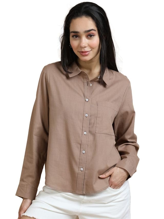 Image of Glam & Chique Women's Relaxed Fit Spread Collar Solid Casual Shirt XS-2XL
