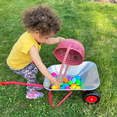 Image of Kids Metal Wheelbarrow Set Toddler Gardening Tool Wheel Barrow Wheel Barrel | Children Wheelbarrow Gifts for Kids Outdoor Play Toys All Seasons Digging Weed,Sand,Sweeping Leaves,Snow (Silver)