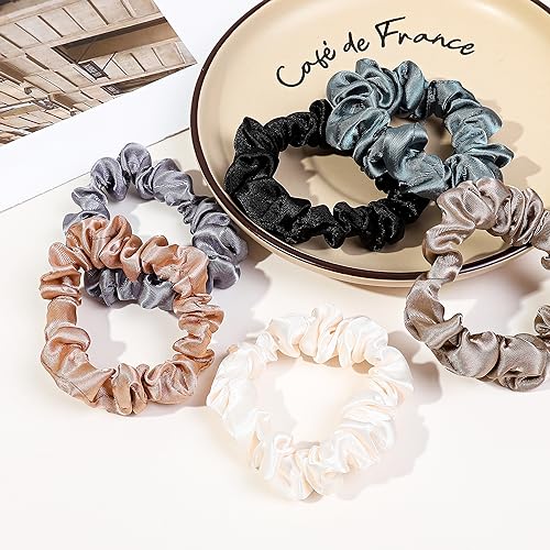 Image of Satin, Silk Hair Ties Small Mini Scrunchy for Women Thick Hair Accessories Cute Soft No Slip Hair Elastics Ponytail Holder for Curly Hair No Damage Hairties Gift for Girls