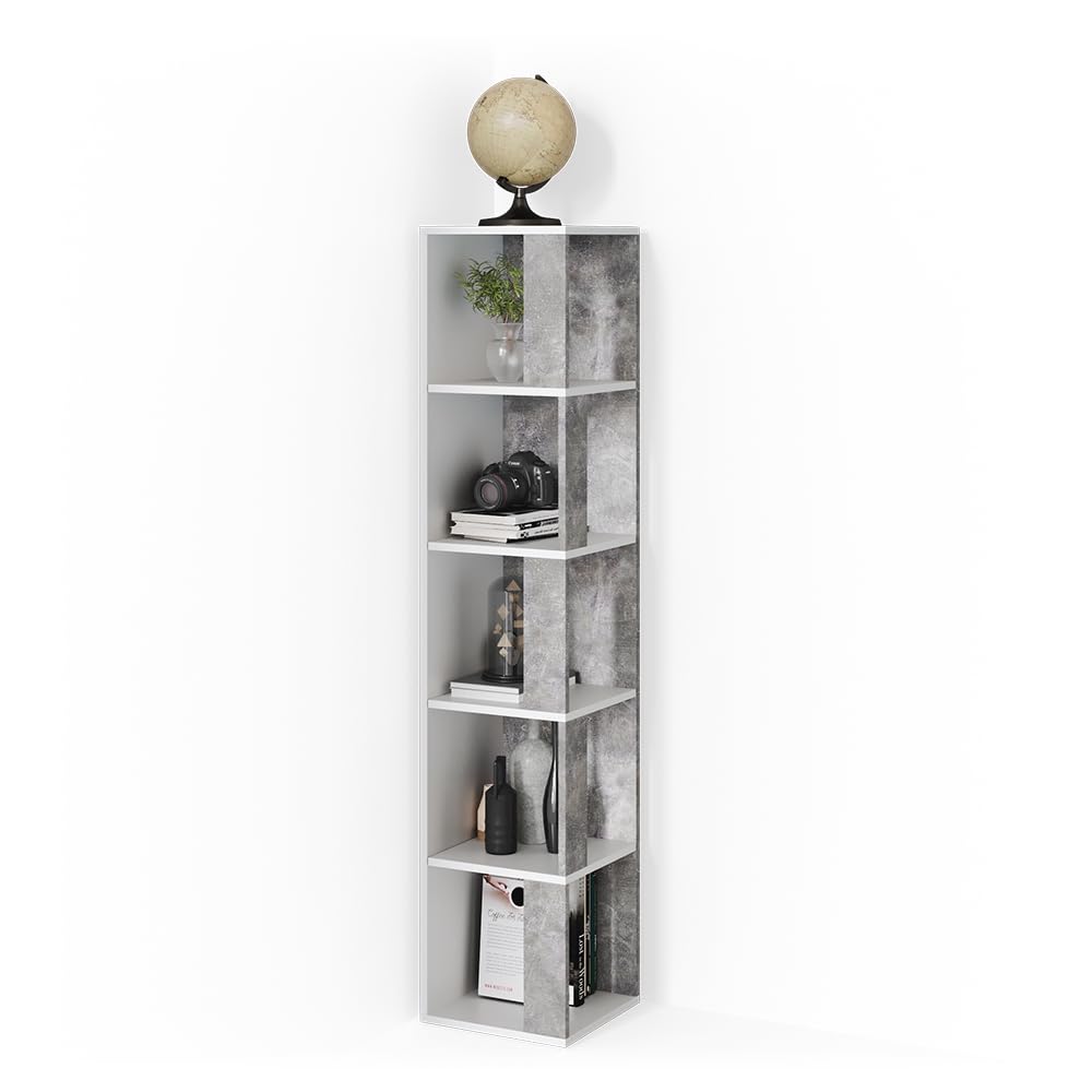 Vicco Étagère d'angle Lio, Béton, 33.3x162.2cm, pour Le Rangement de Livres et d’Objets déco dans Les Coins de la pièce