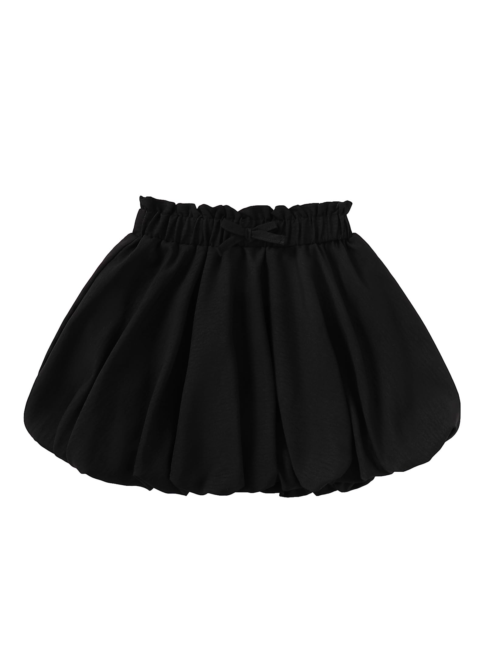 Girls Skirts Cute Paperbag Bow Elastic High Waisted Bubble Ruffle Hem Puffy Mini Skirt