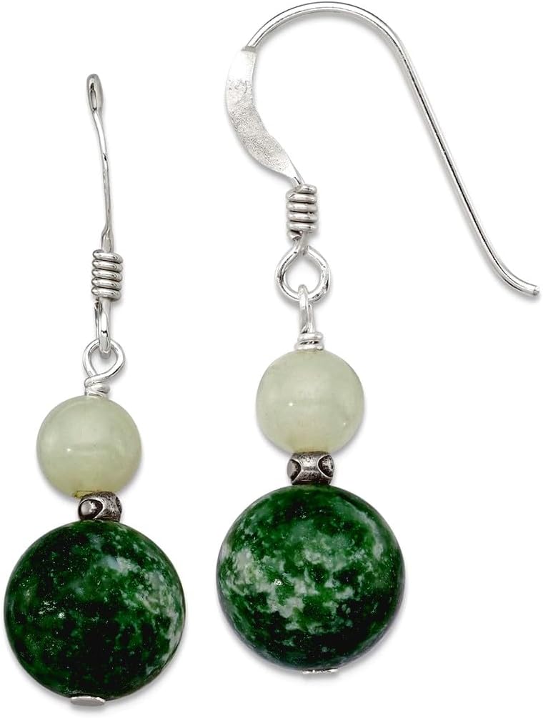 925 Sterling Silver Shepherd hook Green Moss Agate Green Quartz Earrings 34x10mm Wide Dangle Earring for Women