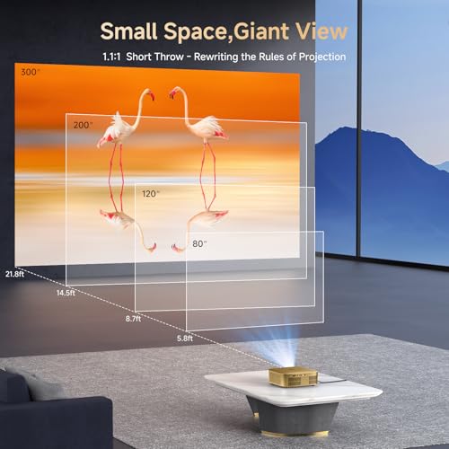 Image of TOF Auto Focus 6D Keystone Projector, Short Throw Smart Projector with Built in Apps 800ANSI Outdoor Movie Projector Gold