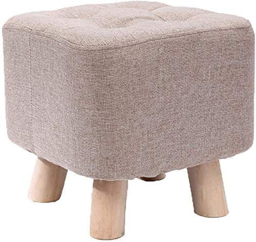 Tabouret bas carré bois massif beige assise entrée stable