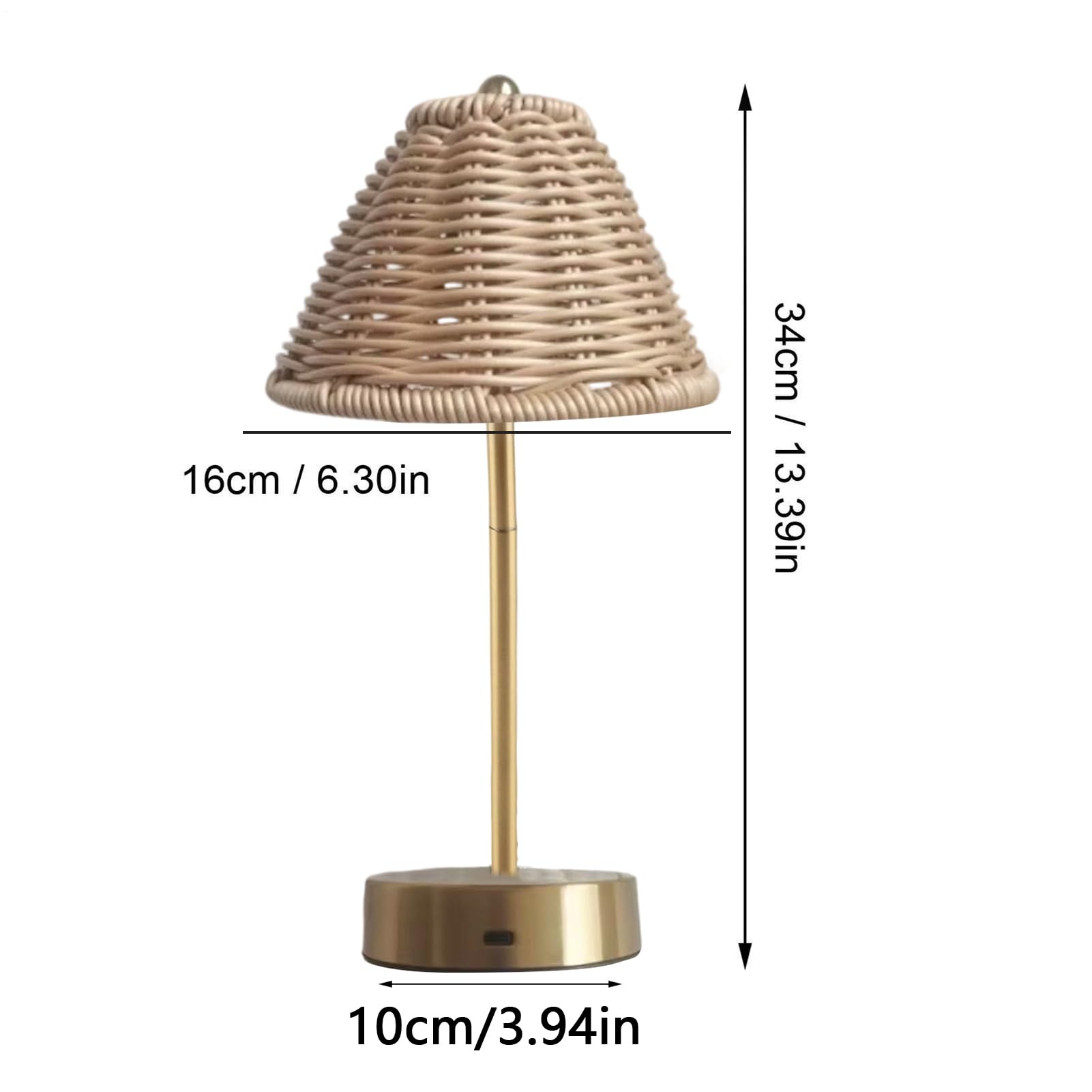 Lampada da Tavolo in Rattan 3 Livelli Luce Vintage Portatile a Ricarica USB