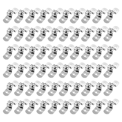 Image of Biaungdo M10 3 /8 inch Stainless Steel Pipe Strap, Silver, 60 Pcs | Rigid, Two Hole Strap, U Bracket Pipe Clamps, Heavy Duty Conduit Clamps, Tension Tube Clip Cable Clamp Hanger