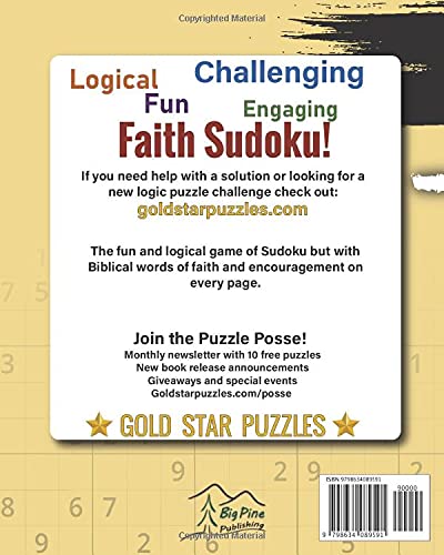 Miniatura 2 de Gold Star Puzzles - Faith Bible Puzzle Book Sudoku - Level 1 -3 - Easy, Medium, & Hard - Volume 1 Psalms 162 Sudoku Logic Puzzles - Bible Puzzles