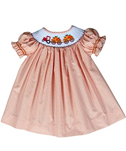 Carouselwear Thanksgiving Pumpkins Girl's Smocked Bishop Dress Fall Autumn Harvest2