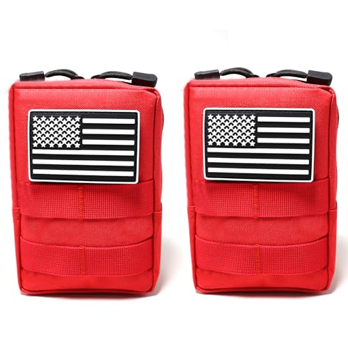 YUNCAIMAOYI 2 Pack Tactical molle Pouches - Vest Pouch Cell Phone Holster Belt Bag EDC Accessories (Red)
