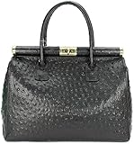 Belli The Bag XL italienische Leder Henkeltasche Handtasche Damen Ledertasche Umhängetasche in schwarz strauss - 34x25x16 cm (B x H x T)