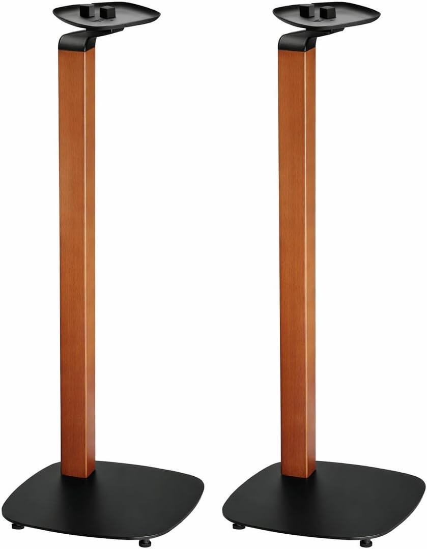 Speaker Stands Compatible with Sonos One, One SL & Play:1 – 30.75" Wood & Metal Floor Standing Pair | 22 lb Capacity | Cable Management | Black/Walnut