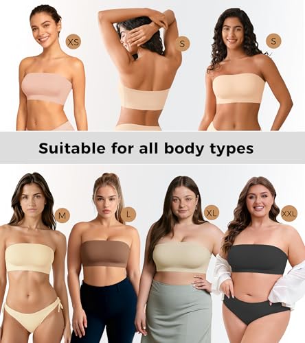 Image of DEANGELMON Strapless Bras for Women Non-Slip Silicone Bandeau Seamless Tube Top Bralette Comfy Non Padded Stretchy Stylish