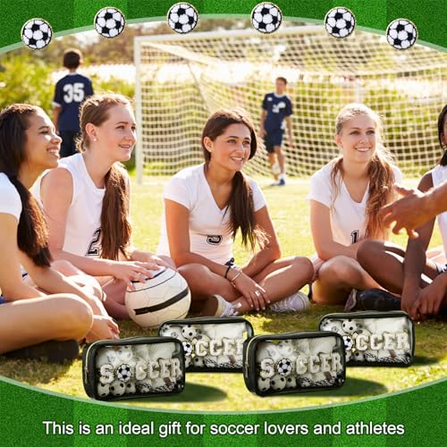 6 Pcs Soccer Clear Cosmetic Makeup Bag with Chenille Letter Patch Sport Goodie Clear PVC Pouch Organizer Waterproof Travel Toiletry Bags for Sports Theme Birthday Party Supplies4