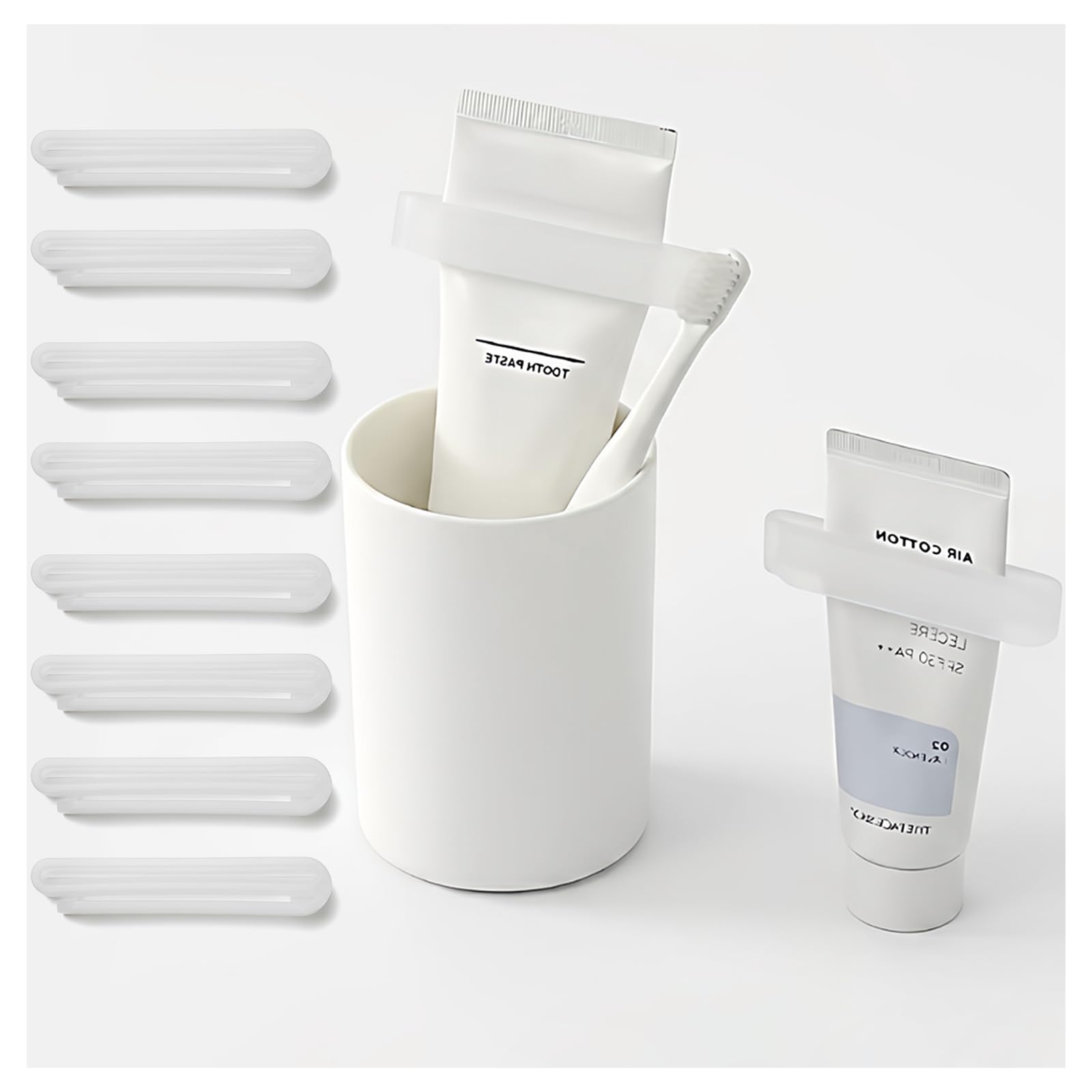 Paquete de 8 exprimidores de pasta de dientes, exprimidores de tubos de pasta de dientes de polipropileno, dispensador de pasta de dientes y herramienta exprimidora de tubos para baño