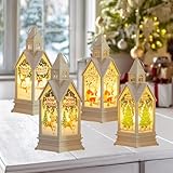 4 Stück Weihnachtsdeko Laterne, 17.5cm Weihnachten Deko Beleuchtete Windlicht, Weihnachtslaterne mit Warmweißes LED Licht, Hängend Laterne Weihnachten Batteriebetrieben Weihnachtsdekoration(Beige)