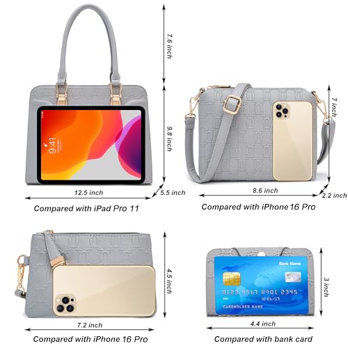 Image of Women's Fashion Handbag Tote Bag Shoulder Top Handle Satchel Purse Set 4pcs | Stylish Style,Chain Texture Design,Ample Space,Bear Doll Decoration,with a Crossbody Strap