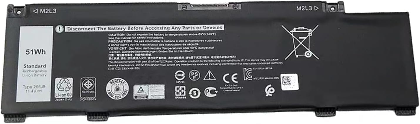 Ecom replacement 266J9 for Dell'' G3 15 3500 3590 3790 G5 15 5500 SE 5505 P89F Inspiron 5490 INS 15PR-1545W 1548BR 1645W 1742W Series 0415CG C9VNH 51Wh 3Cell