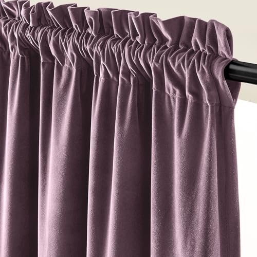 Image of Blackout Lavender Purple Velvet Curtains 52x96 Inch 2 Panels | Soft Velvet, For Bedroom & Living Space, Light Shifting Texture, Refined Drape, Serene, Elegant, Rod Pocket