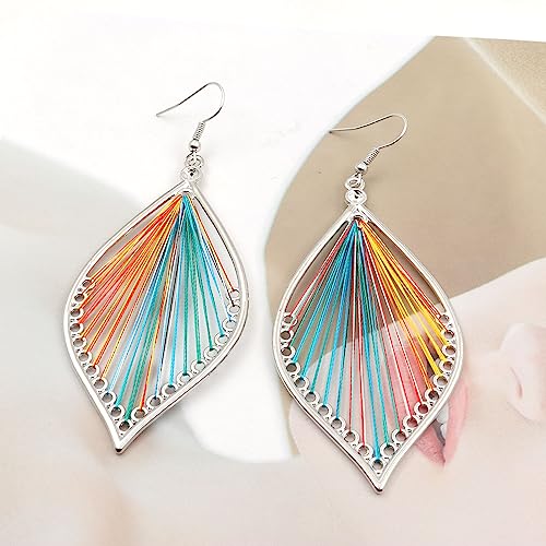 Bohemian Colorful Leaf Dangle Earrings for Women,Handmade Lightweight Feather Drop Earring Statement Jewelry Gifts3