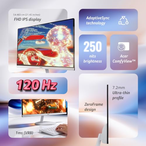 Image of Acer SA222Q G3 21.5 Inch Full HD IPS Monitor | 120Hz Refresh | 1ms VRB | AdaptiveSync | Ultra Slim 7.2mm ZeroFrame | Built-in Dual Speakers | HDMI & VGA | VisionCare | VESA Mount | Tilt Option | White