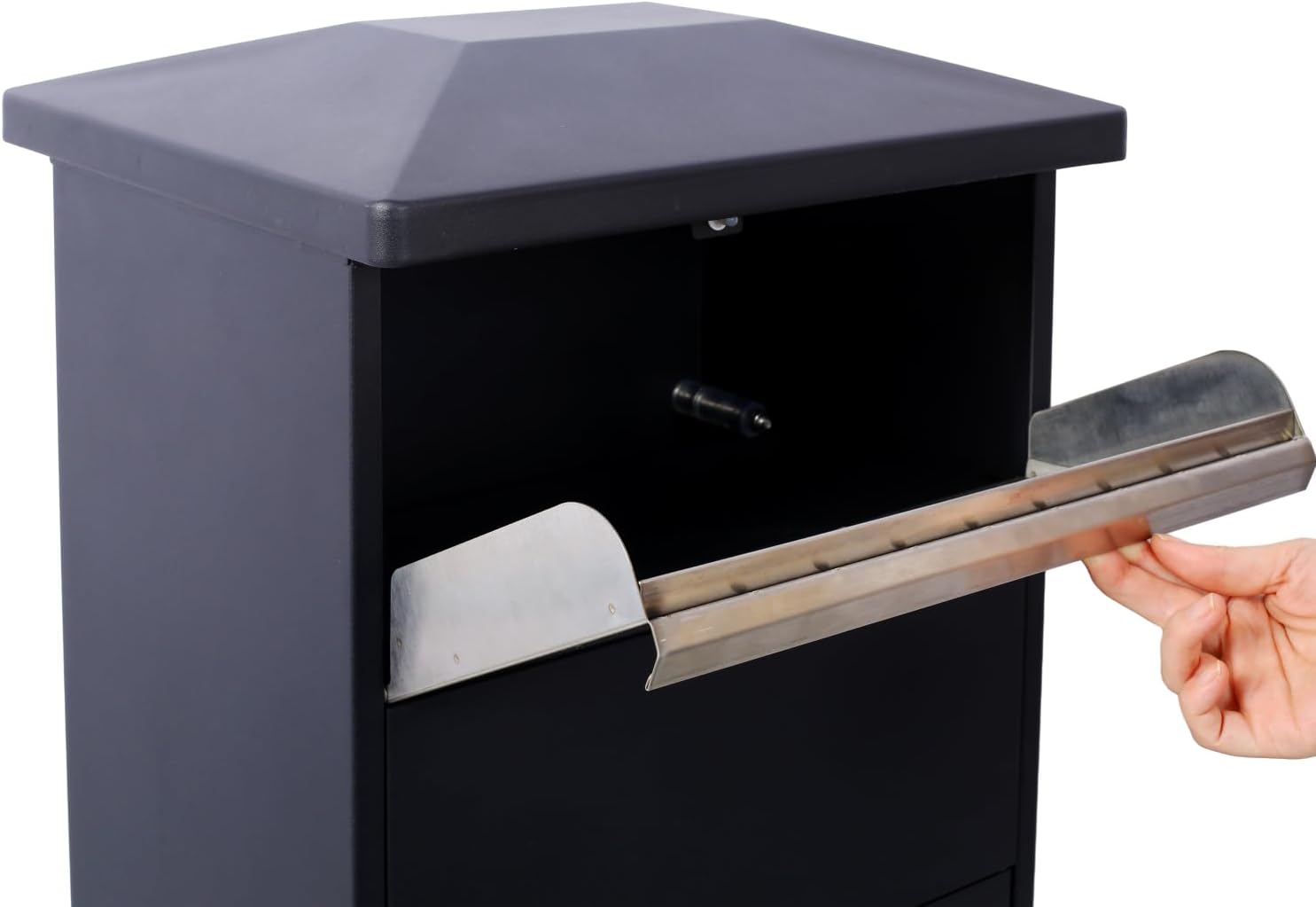 Large Secure Package Delivery Drop Box for Porch - Lockable Mail Slot with Parcel Compartment, Weather-Resistant Steel Construction, Black Floor Standing Package Receiving Box for Home Use