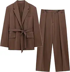 Conjunto de terno feminino da moda britânica, conjunto de calças casuais com decoração minimalista de botões, calças blazers femininas