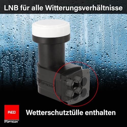 RED OPTICUM 03H Series Quad LNB: LNB für bis zu 4 unabhängige DVB-S2-Empfänger, Digital HD 4K, Wetterfest mit Regenschutzkappe, Kompatibel mit Sat Finder, Kompakt und leicht
