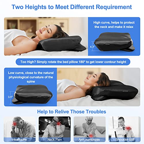 Zelimun Orthopedic Pillow With Luxury Satin Pillowcase, Memory Foam Pillow For Neck And Shoulder Pain, Cervical Neck Pillow For Side, Back & Stomach Sleepers (Black) #TOP4