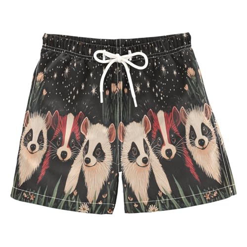 Jucciaco Boys Beach Board Shorts Skunk Pet Ferret Night Swim Trunk Teen Swimwear
